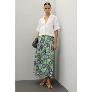 RHODE Green & Blue Floral Midi Skirt